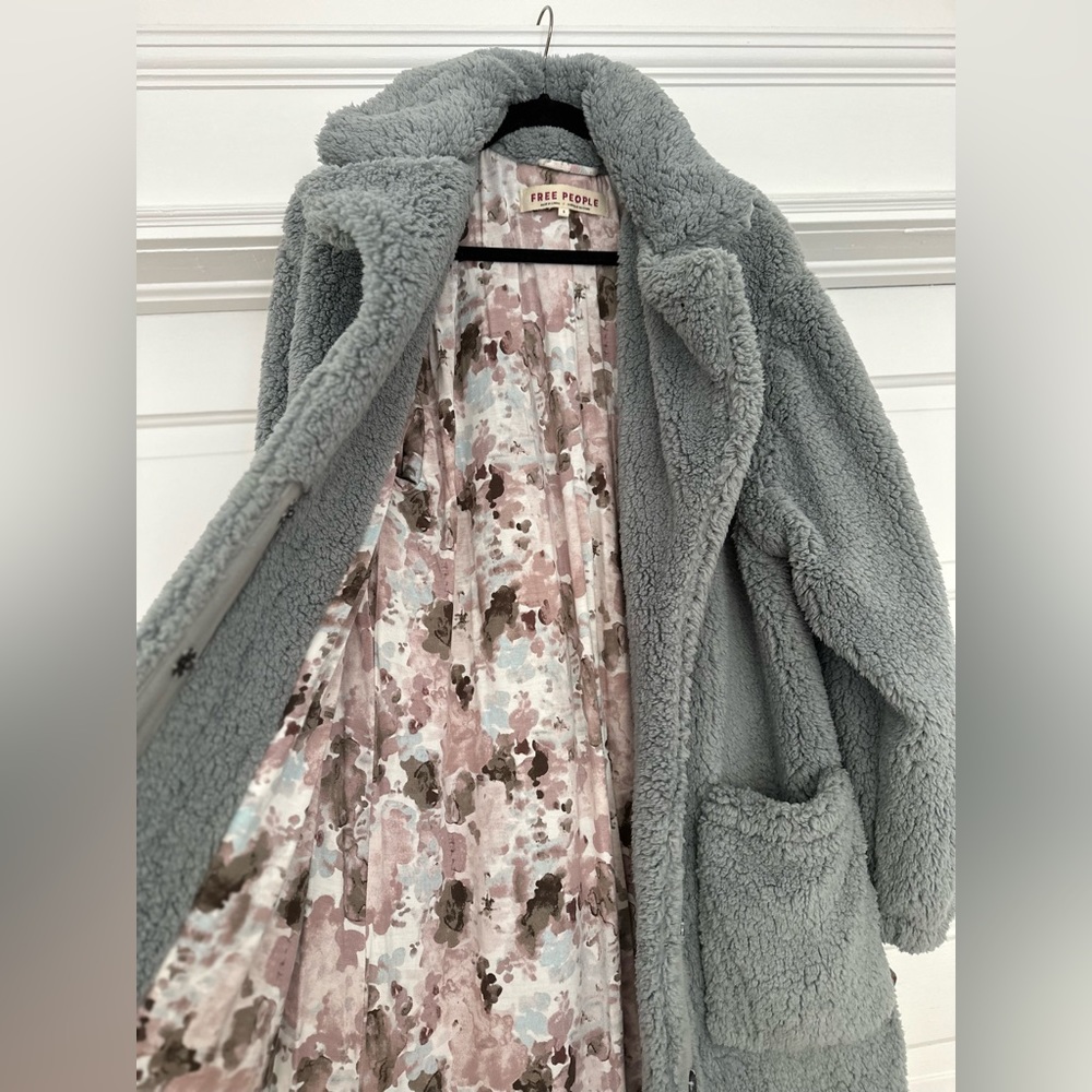 NEW W/ TAGS Free People dusty blue sherpa faux coat SMALL